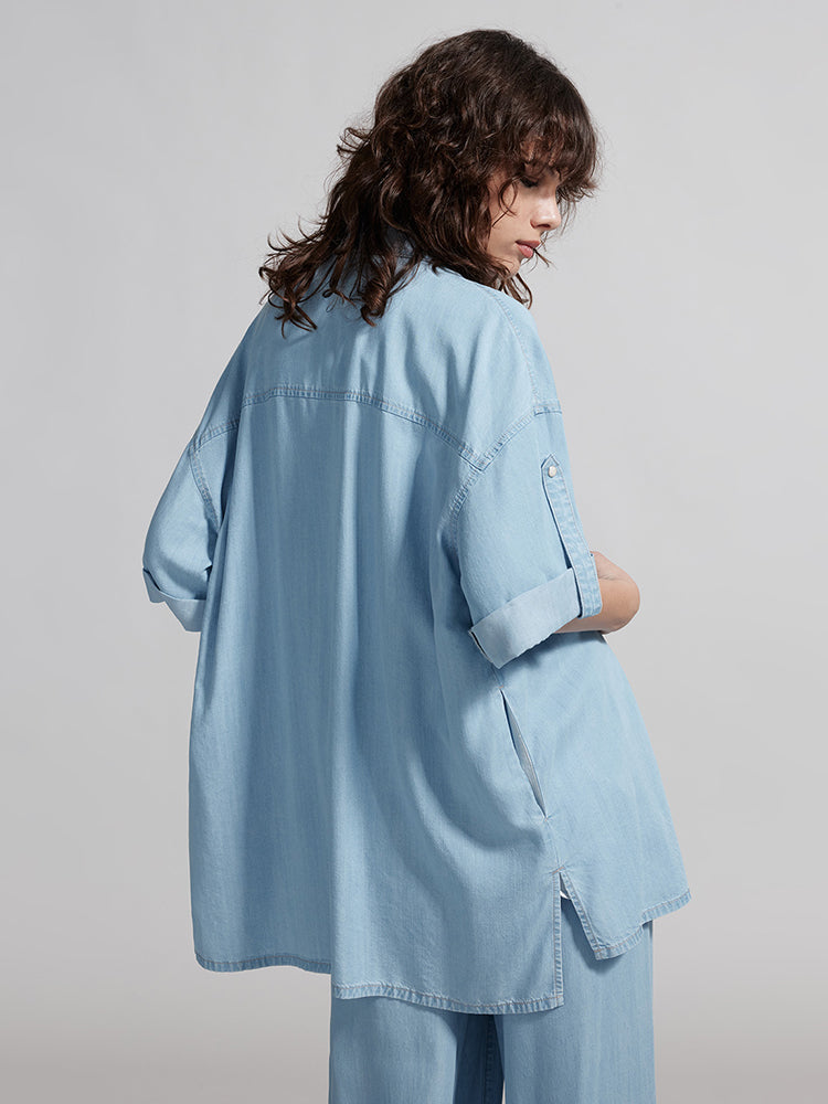 Baby Blue Denim Shirt With Tencel