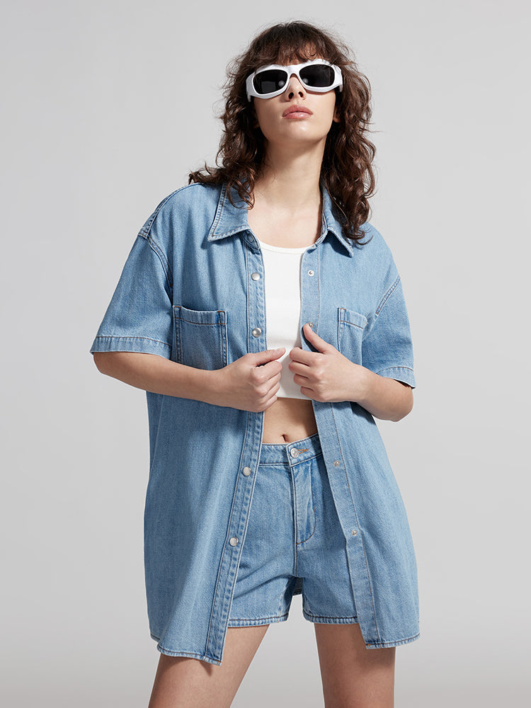 Baby Blue Denim Shirt With Tencel