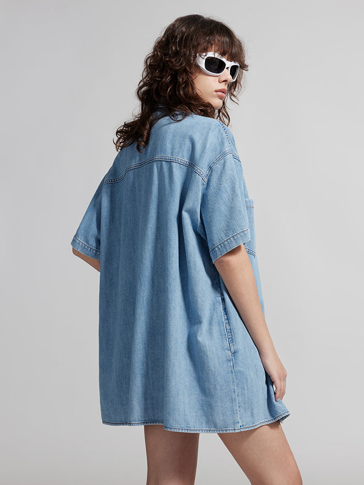 Baby Blue Denim Shirt With Tencel