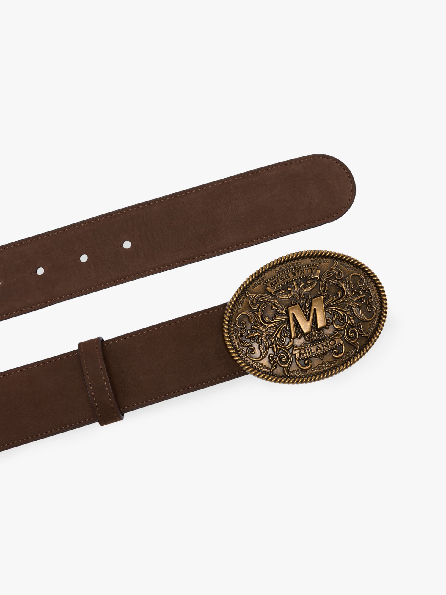 Round-buckled Leather Belt