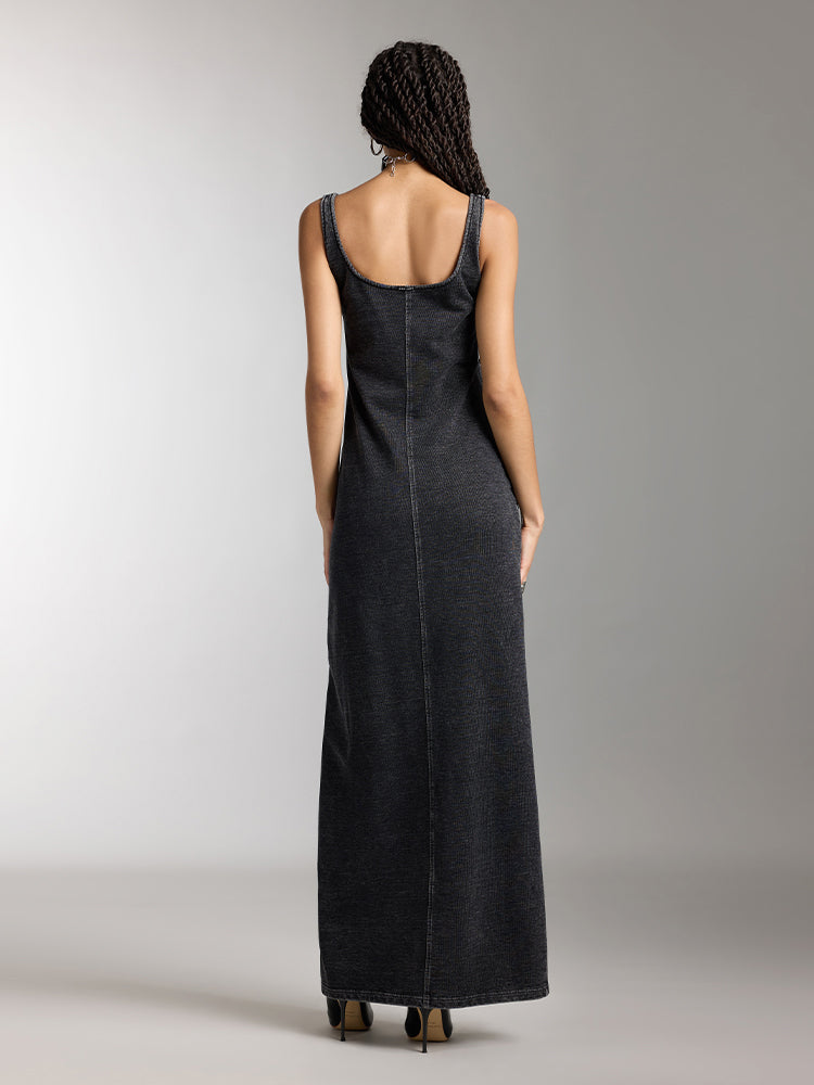 Elegant Slit Denim Dress