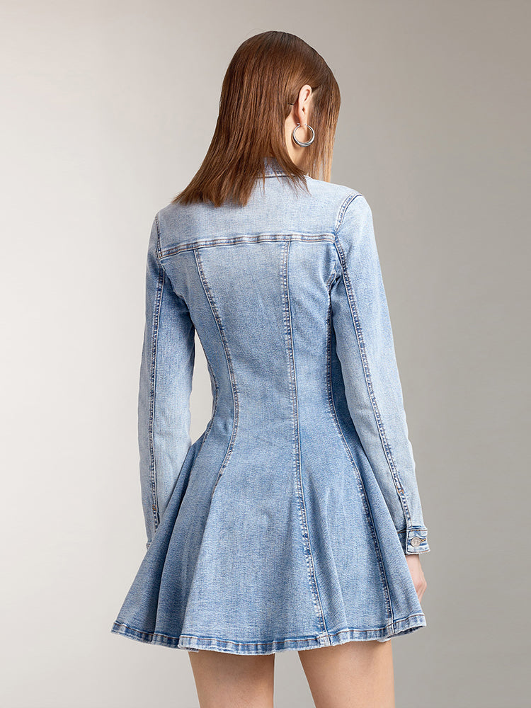 Vintage Lapel Denim Dress