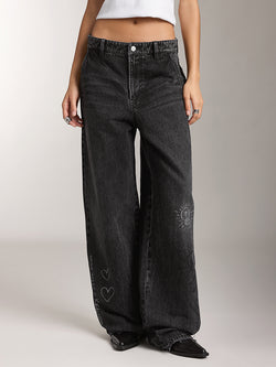 Miss Sixty X Keith Haring Capsule Collection Black Wide Leg Jeans With Printed