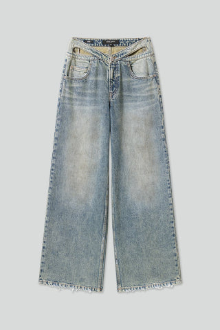 Butterfly Shape Waist Wide Leg Jeans