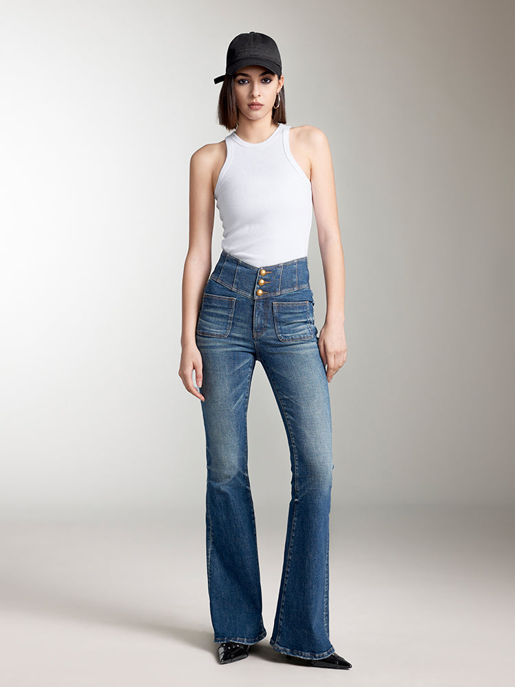 V-Shape Super High Waist Flared Jeans