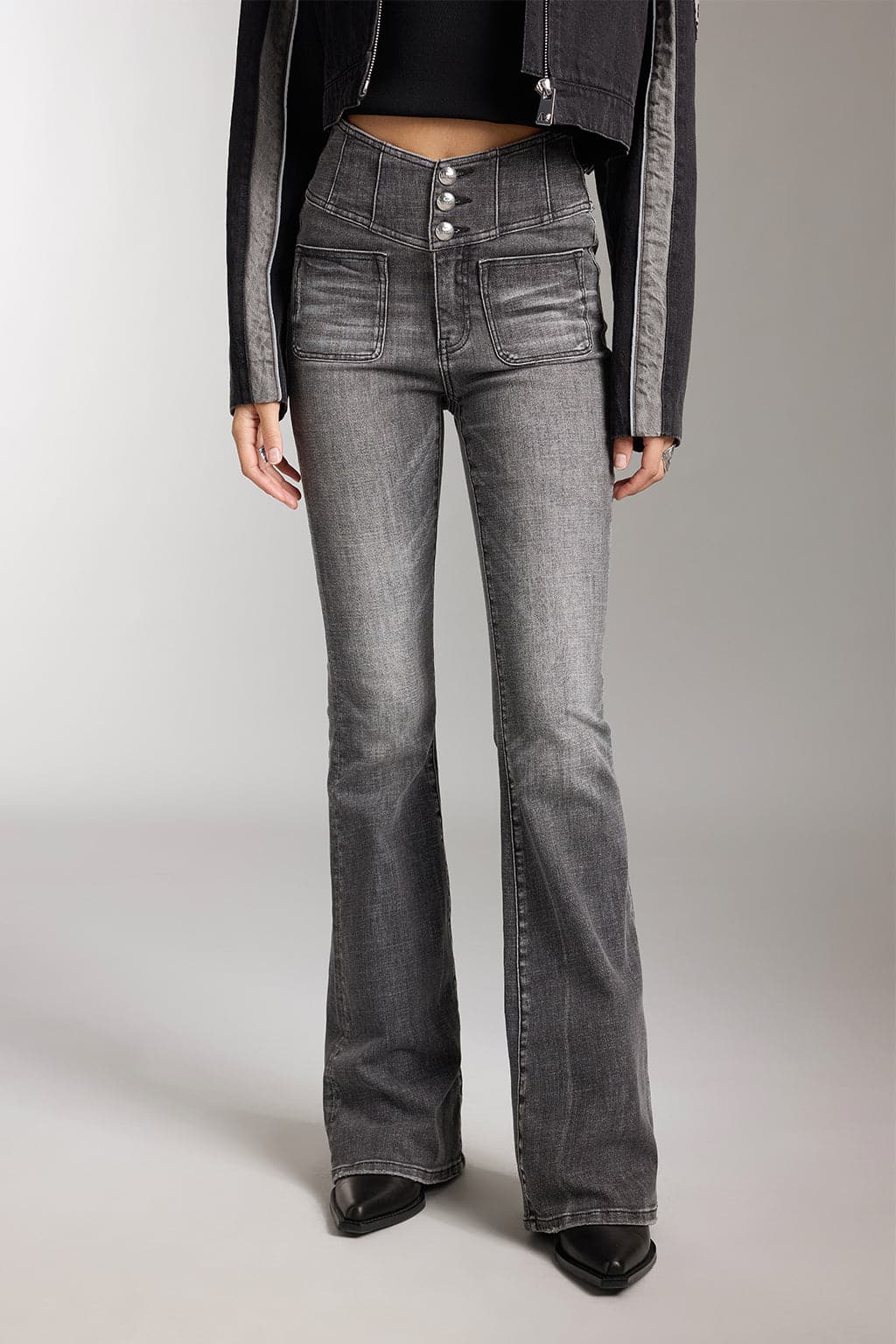 V-Shape High Waist Flared Jeans