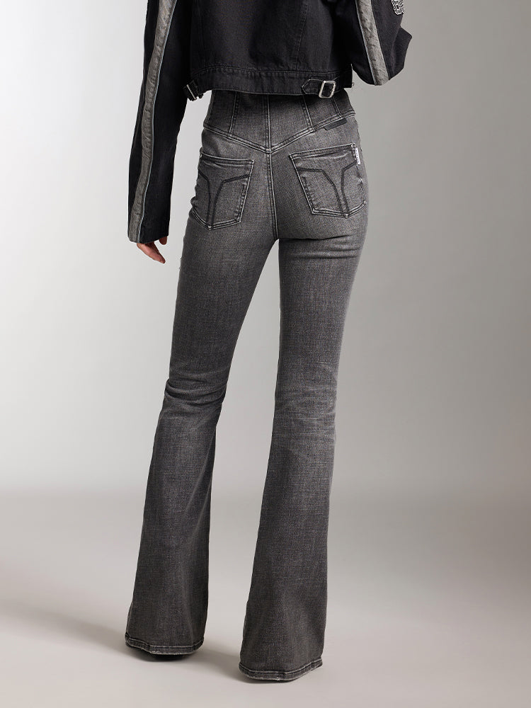 V-Shape High Waisted Flared Jeans