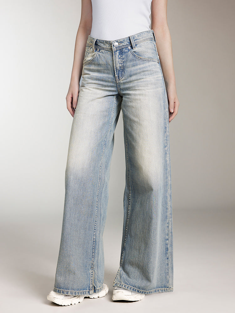 Light Blue Distressed Wide Leg Jeans