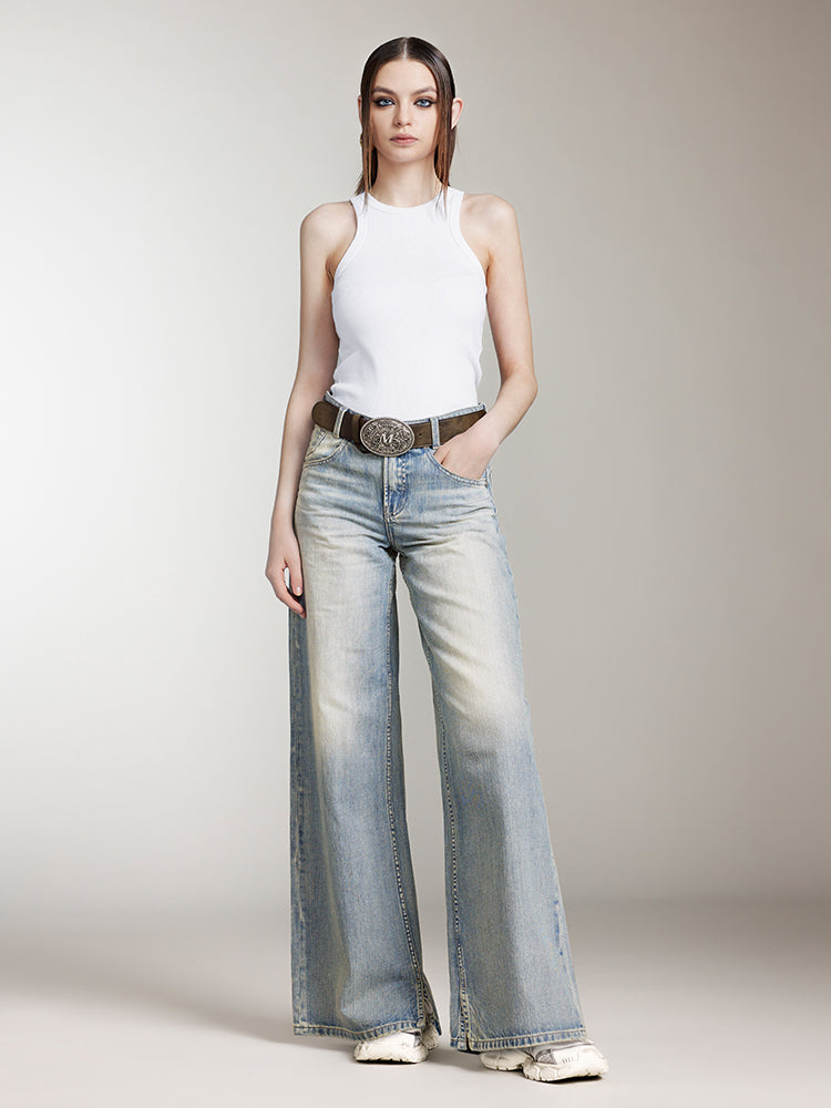 Light Blue Distressed Wide Leg Jeans