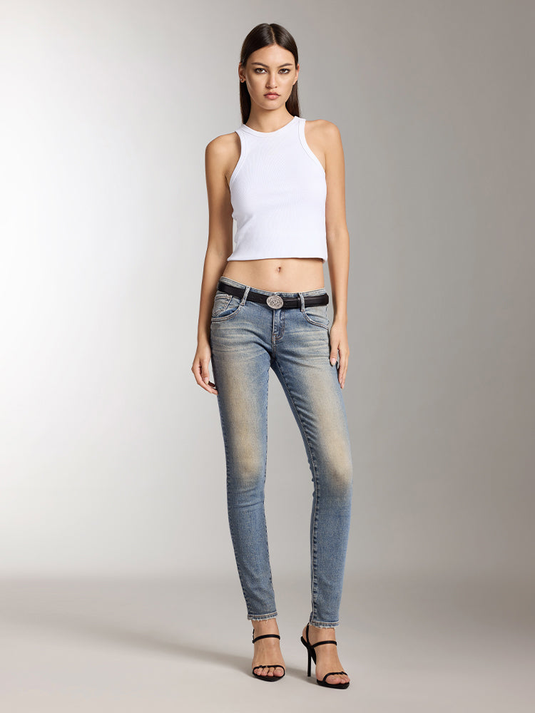 Vintage Low Waist Cropped Skinny Jeans