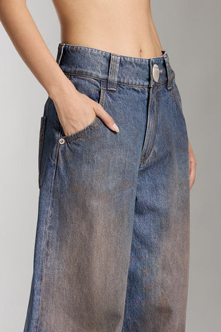 Vintage Washed Distressed Wide-Leg Jeans