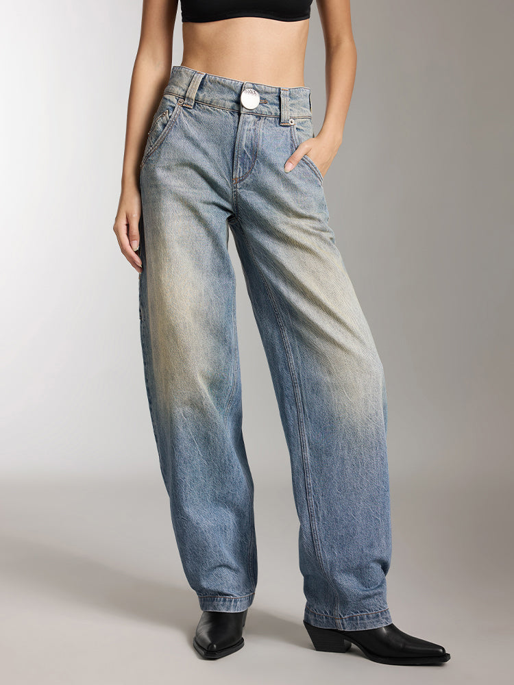 Vintage Washed Distressed Cargo Jeans