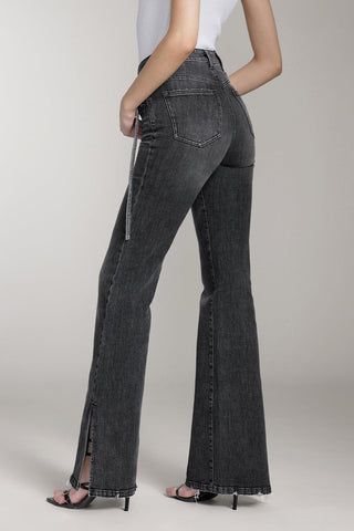 Low Waist Slit Flared Jeans