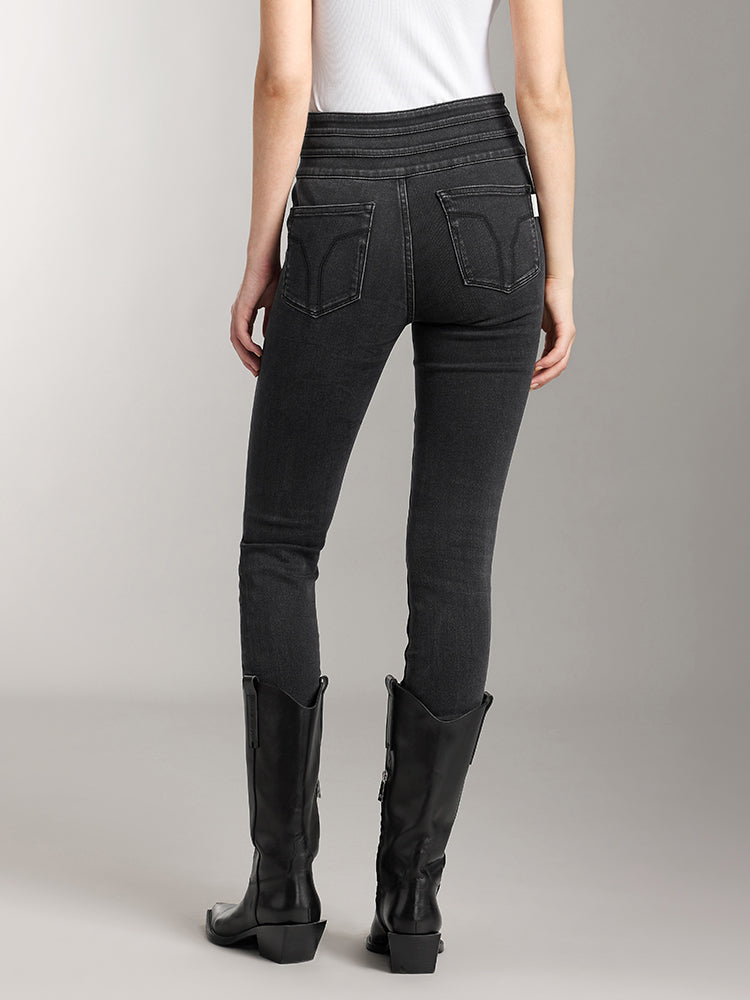 High Waisted Dark Washed Brushed Jeans