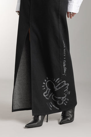 Miss Sixty X Keith Haring Capsule Collection Vintage Black And Gray Denim Maxi Skirt