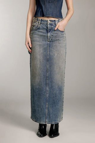 Vintage Slit Denim Maxi Skirt