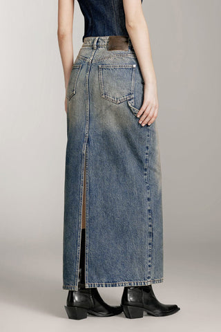 Vintage Slit Denim Maxi Skirt