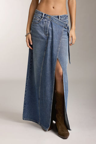 Vintage Maxi Denim Skirt With Slit