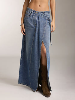 Vintage Maxi Denim Skirt With Slit