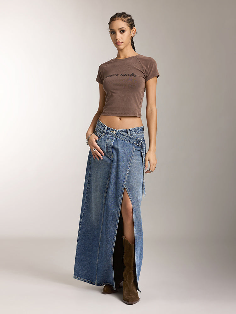 Vintage Maxi Denim Skirt With Slit