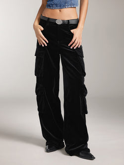 Vintage Velvet High Waist Cargo Pants