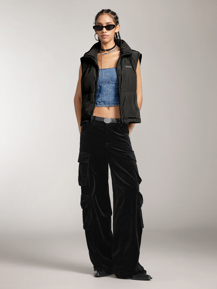 Vintage Velvet High Waist Cargo Pants