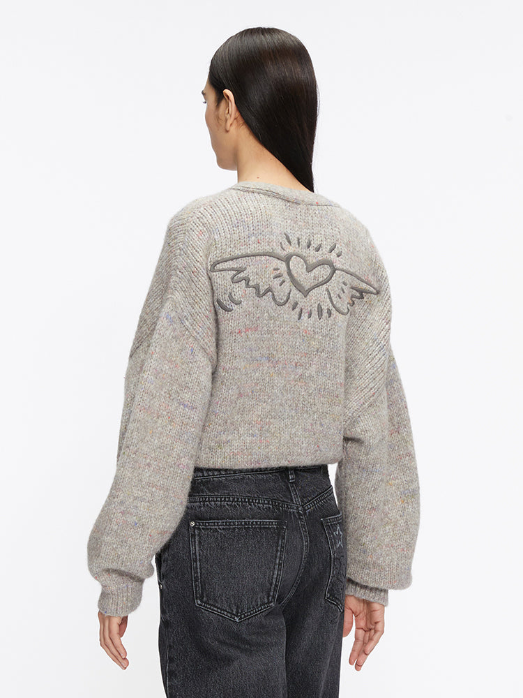 Miss Sixty X Keith Haring Capsule Collection Casual Knitted Cardigan With Delicate Embroidery