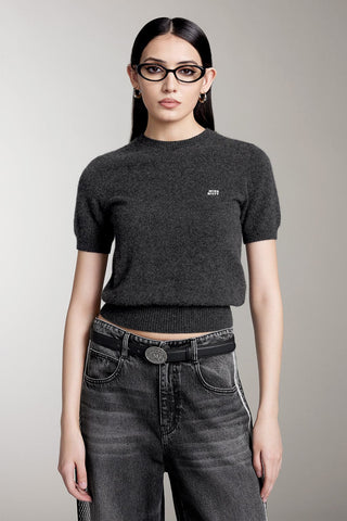 Crew Neck Short Sleeves Cashmere Top