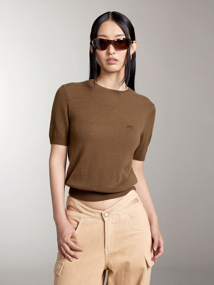 Crew Neck Short Sleeves Cashmere Top