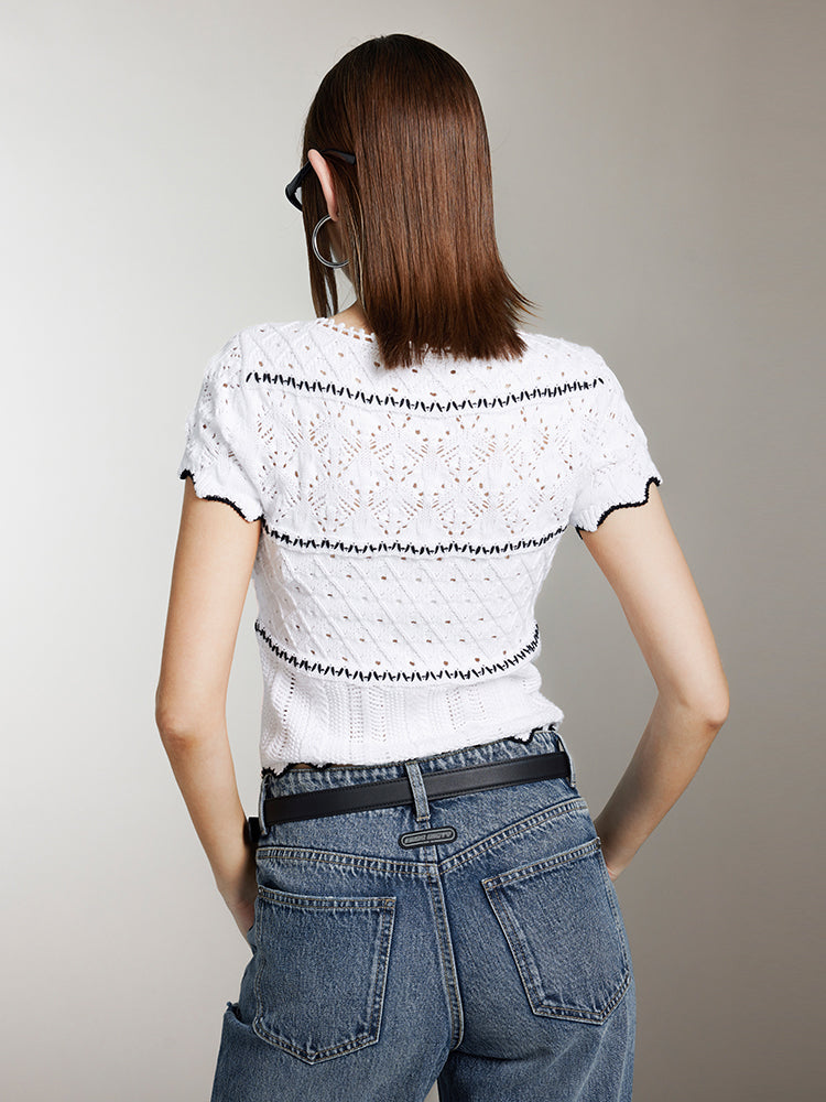 V-Neck Hollow Crochet Top