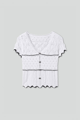 V-Neck Hollow Crochet Top