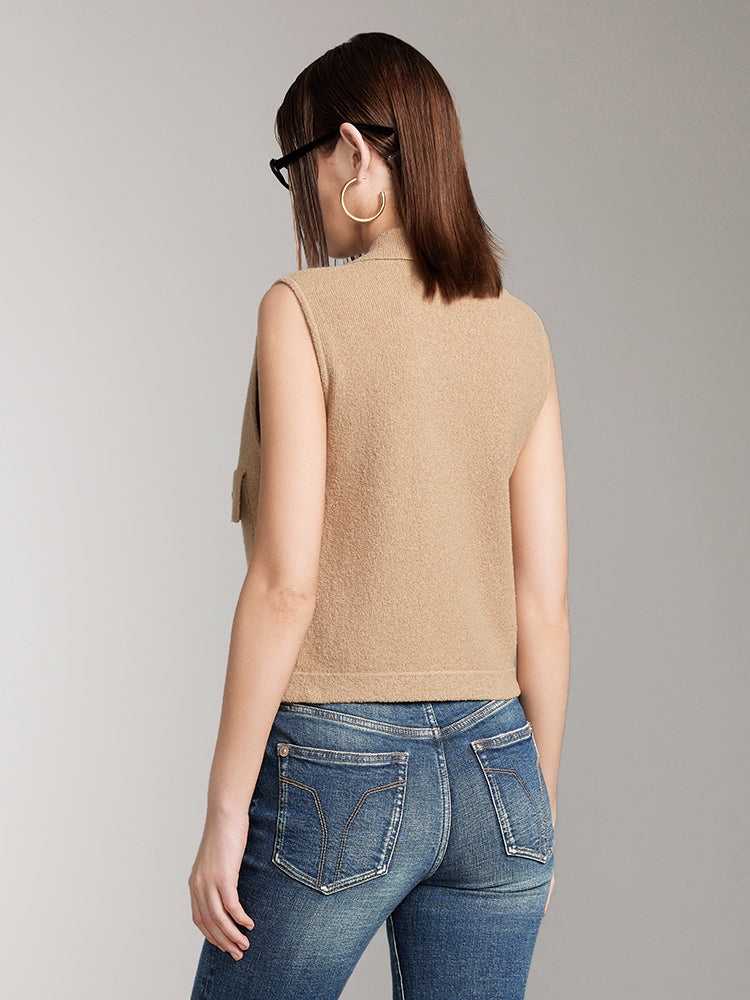 Polo Neck Sleeveless Knitted Vest