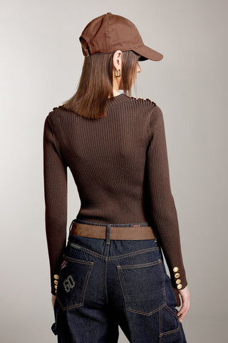 Crew Neck Knit Top With Vintage Buttons