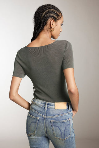 V-Neck Cropped Top With Metal Buttons