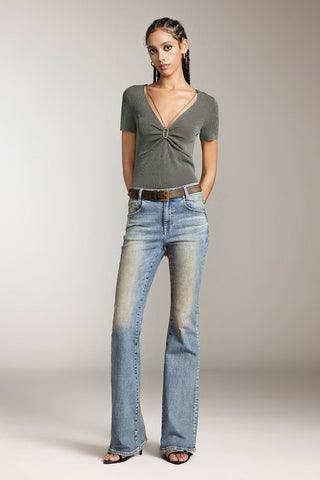 V-Neck Cropped Top With Metal Buttons