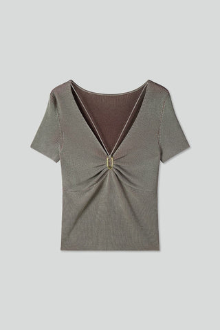 V-Neck Cropped Top With Metal Buttons