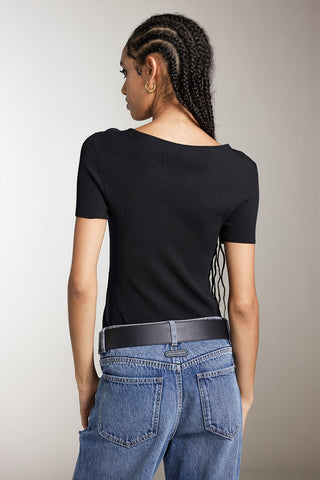 V-Neck Cropped Top With Metal Buttons