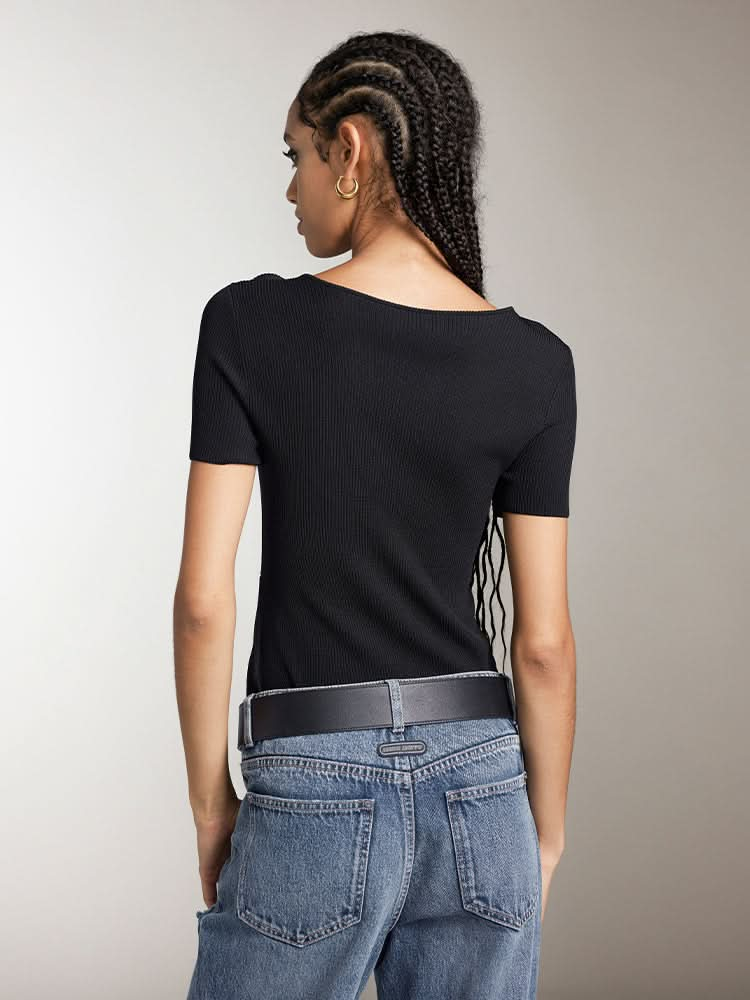 V-Neck Cropped Top With Metal Buttons