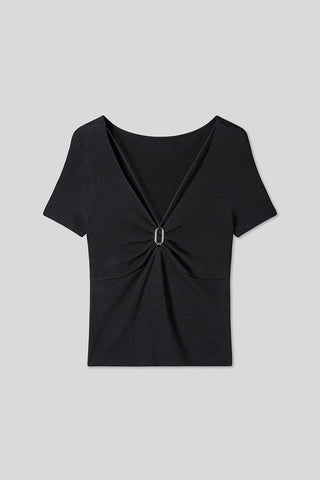 V-Neck Cropped Top With Metal Buttons