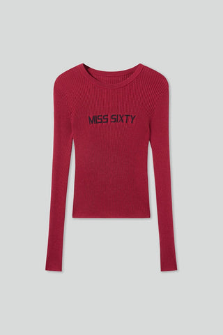 Crew Neck Wool Knit Top With Logo