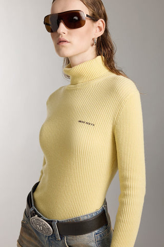 Turtleneck Wool Knit Top With Embroidered