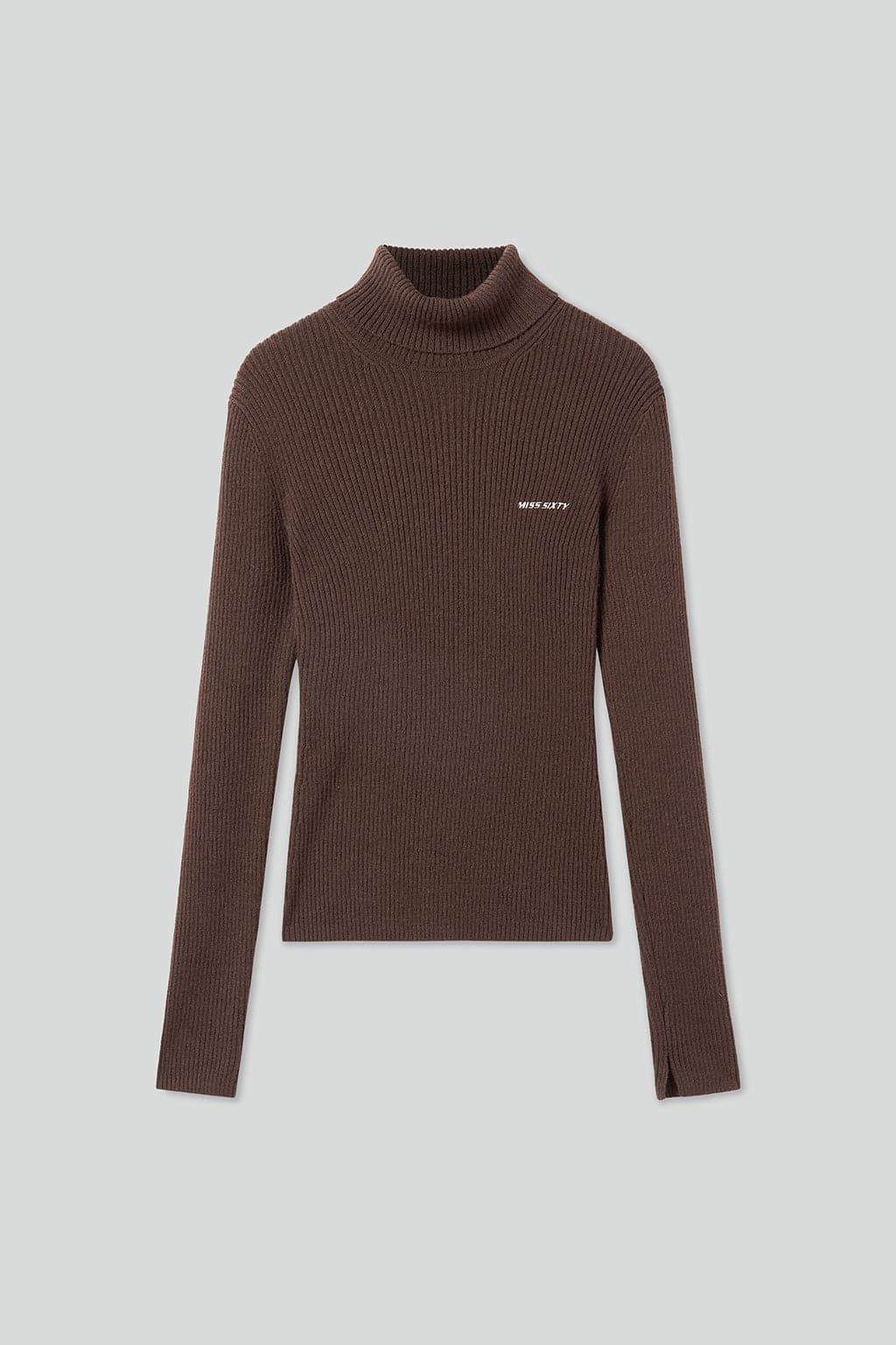 Turtleneck Wool Knit Top With Embroidered