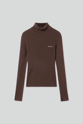 Turtleneck Wool Knit Top With Embroidered