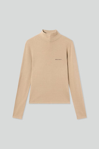 Mock Turtleneck Embroidered Knit Top