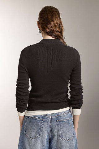 French Style Polo Knit Top