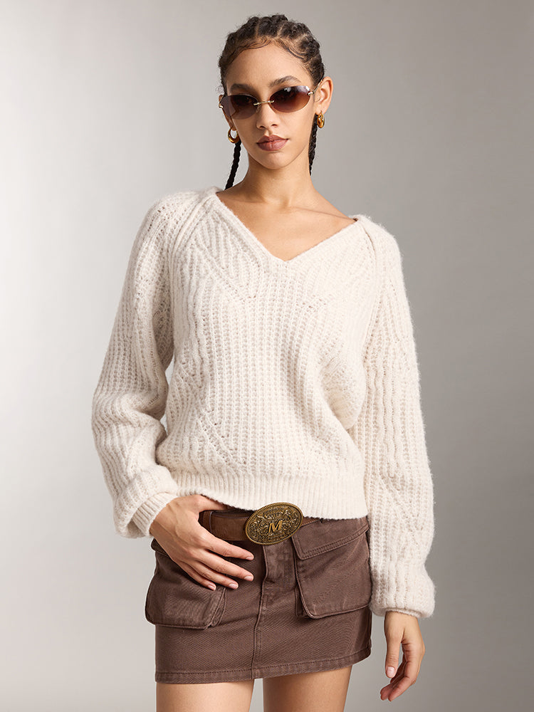 Loose Fit V-Neck Wool Sweater