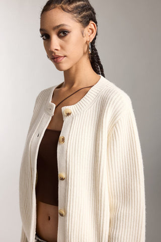 Crew Neck Cropped Wool Knitted Cardigan