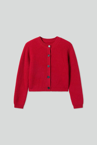 Crew Neck Cropped Wool Knitted Cardigan