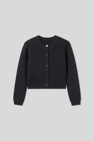 Crew Neck Cropped Wool Knitted Cardigan