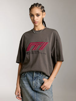 Relaxed Short Sleeves T-Shirt With Racing-Inspired Embroidered